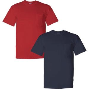 Gildan G830 5.6 oz Ultra Blend 50/50 Pocket T-Shirt – Navy – Small((1) Red + (1) Navy)