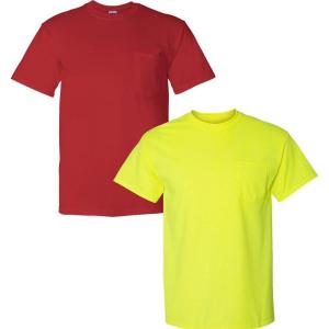 Gildan G830 5.6 oz Ultra Blend 50/50 Pocket T-Shirt – Navy – Small((1) Red + (1) Safety Green)