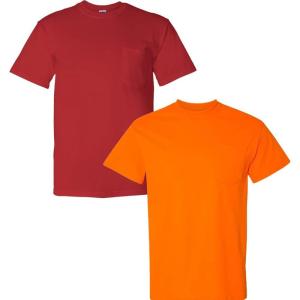 Gildan G830 5.6 oz Ultra Blend 50/50 Pocket T-Shirt – Navy – Small((1) Red + (1) Safety Orange)