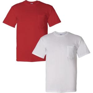 Gildan G830 5.6 oz Ultra Blend 50/50 Pocket T-Shirt – Navy – Small((1) Red + (1) White)
