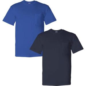 Gildan G830 5.6 oz Ultra Blend 50/50 Pocket T-Shirt – Navy – Small((1) Royal + (1) Navy)