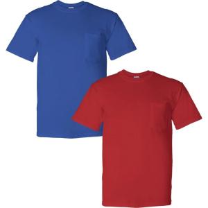 Gildan G830 5.6 oz Ultra Blend 50/50 Pocket T-Shirt – Navy – Small((1) Royal + (1) Red)