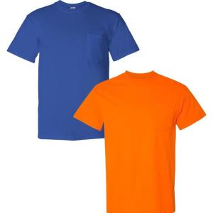 Gildan G830 5.6 oz Ultra Blend 50/50 Pocket T-Shirt – Navy – Small((1) Royal + (1) Safety Orange)
