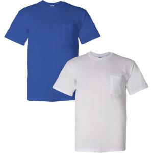 Gildan G830 5.6 oz Ultra Blend 50/50 Pocket T-Shirt – Navy – Small((1) Royal + (1) White)