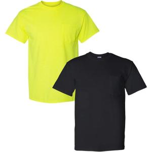 Gildan G830 5.6 oz Ultra Blend 50/50 Pocket T-Shirt – Navy – Small((1) Safety Green + (1) Black)
