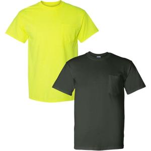 Gildan G830 5.6 oz Ultra Blend 50/50 Pocket T-Shirt – Navy – Small((1) Safety Green + (1) Forest Green)