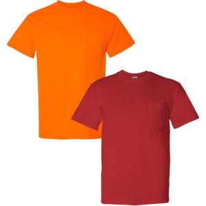 Gildan G830 5.6 oz Ultra Blend 50/50 Pocket T-Shirt – Navy – Small((1) Safety Orange + (1) Red)