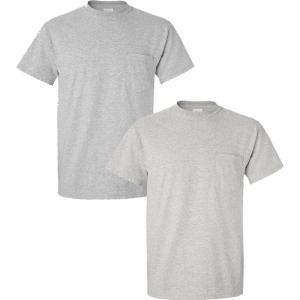 Gildan G830 5.6 oz Ultra Blend 50/50 Pocket T-Shirt – Navy – Small((1) Sport Grey + (1) Ash Grey)
