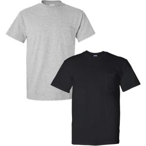 Gildan G830 5.6 oz Ultra Blend 50/50 Pocket T-Shirt – Navy – Small((1) Sport Grey + (1) Black)