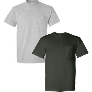 Gildan G830 5.6 oz Ultra Blend 50/50 Pocket T-Shirt – Navy – Small((1) Sport Grey + (1) Forest Green)
