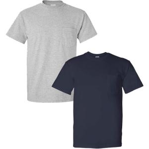 Gildan G830 5.6 oz Ultra Blend 50/50 Pocket T-Shirt – Navy – Small((1) Sport Grey + (1) Navy)