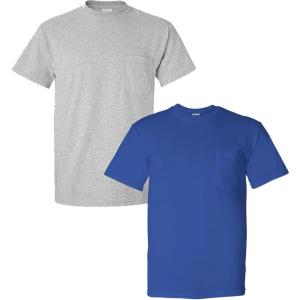 Gildan G830 5.6 oz Ultra Blend 50/50 Pocket T-Shirt – Navy – Small((1) Sport Grey + (1) Royal)