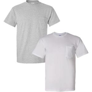 Gildan G830 5.6 oz Ultra Blend 50/50 Pocket T-Shirt – Navy – Small((1) Sport Grey + (1) White)