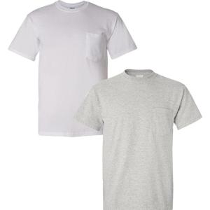 Gildan G830 5.6 oz Ultra Blend 50/50 Pocket T-Shirt – Navy – Small((1) White + (1) Ash Grey)