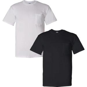Gildan G830 5.6 oz Ultra Blend 50/50 Pocket T-Shirt – Navy – Small((1) White + (1) Black)