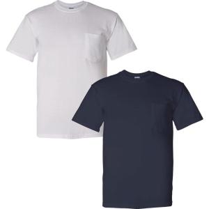 Gildan G830 5.6 oz Ultra Blend 50/50 Pocket T-Shirt – Navy – Small((1) White + (1) Navy)