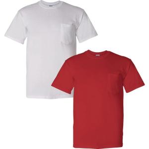 Gildan G830 5.6 oz Ultra Blend 50/50 Pocket T-Shirt – Navy – Small((1) White + (1) Red)