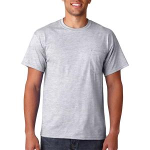 Gildan G830 5.6 oz Ultra Blend 50/50 Pocket T-Shirt – Navy – Small(Ash Grey)