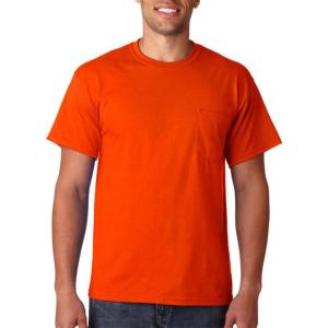 Gildan G830 5.6 oz Ultra Blend 50/50 Pocket T-Shirt – Navy – Small(Orange)