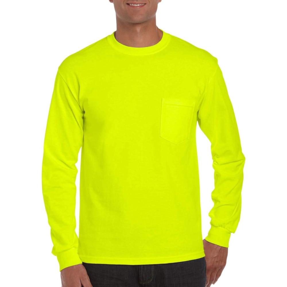 imageGildan Ultra Cotton Long Sleeve Pocket TShirtSafety Green