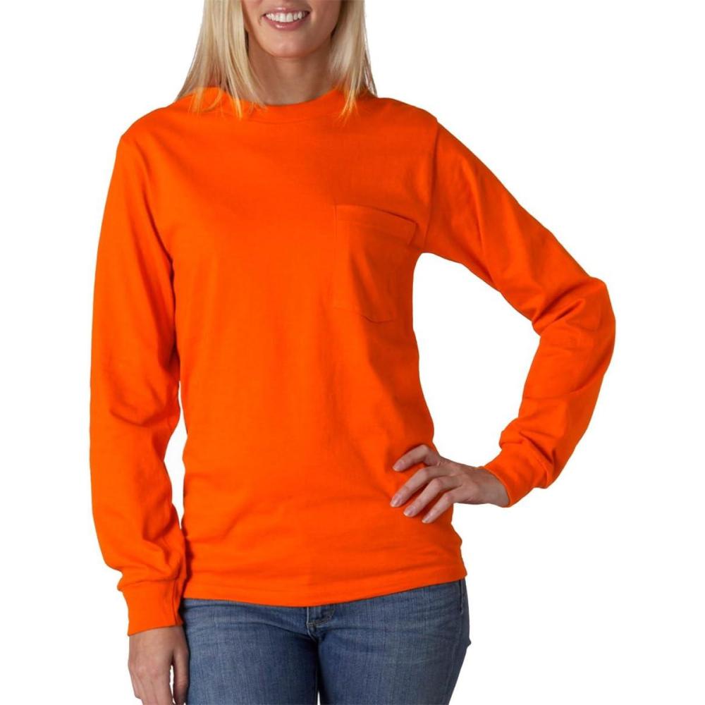 imageGildan Ultra Cotton Long Sleeve Pocket TShirtSafety Orange