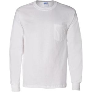 Gildan Ultra Cotton Long Sleeve Pocket T-Shirt(Medium white)