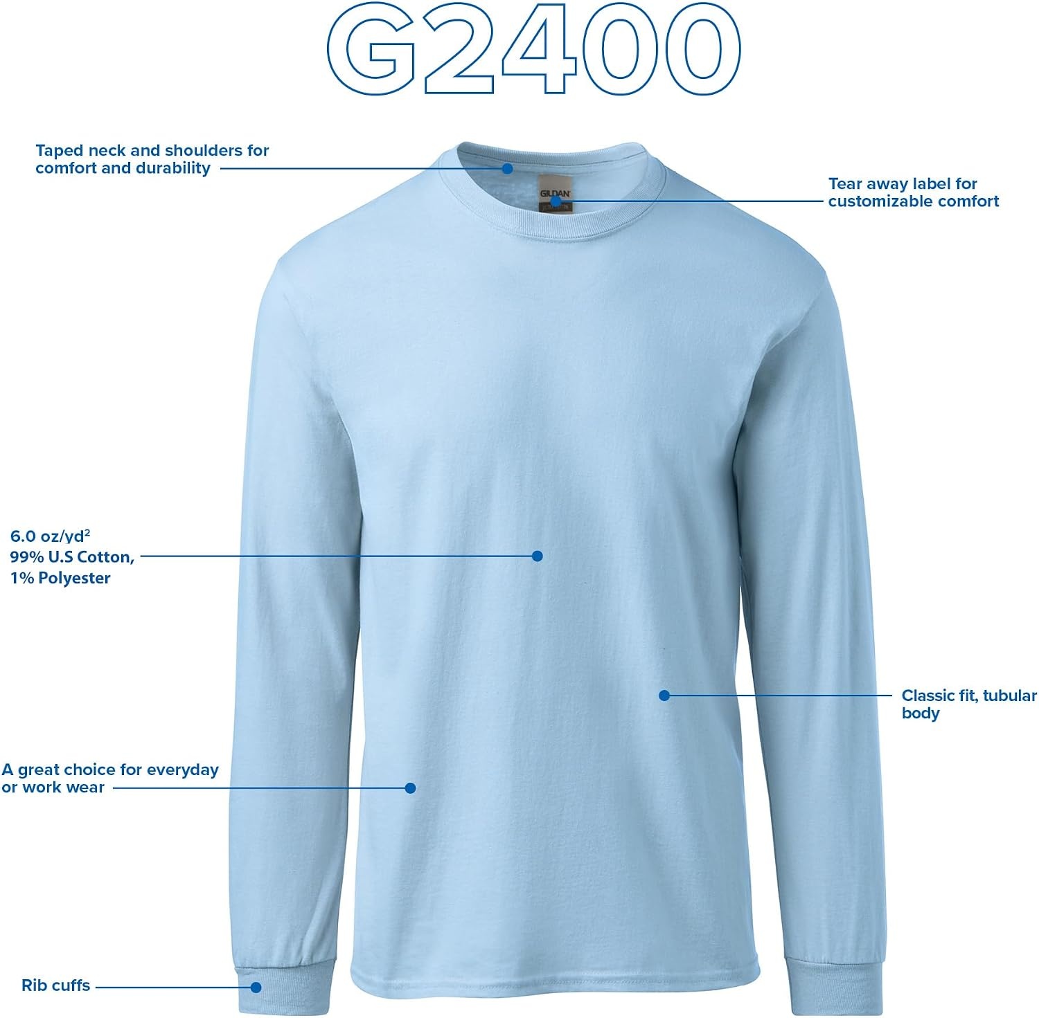 image:imageGildan Adult Ultra Cotton Long Sleeve TShirt Style G2400 MultipackAsh Grey