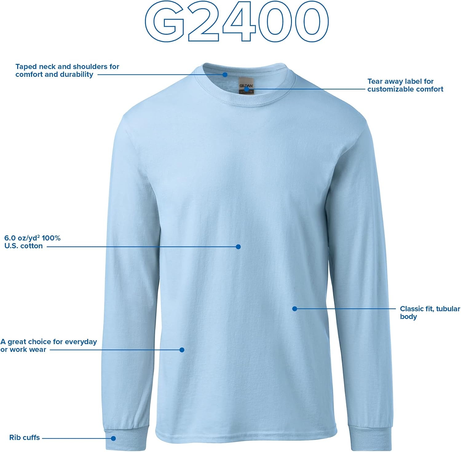 image:imageGildan Adult Ultra Cotton Long Sleeve TShirt Style G2400 MultipackPurple