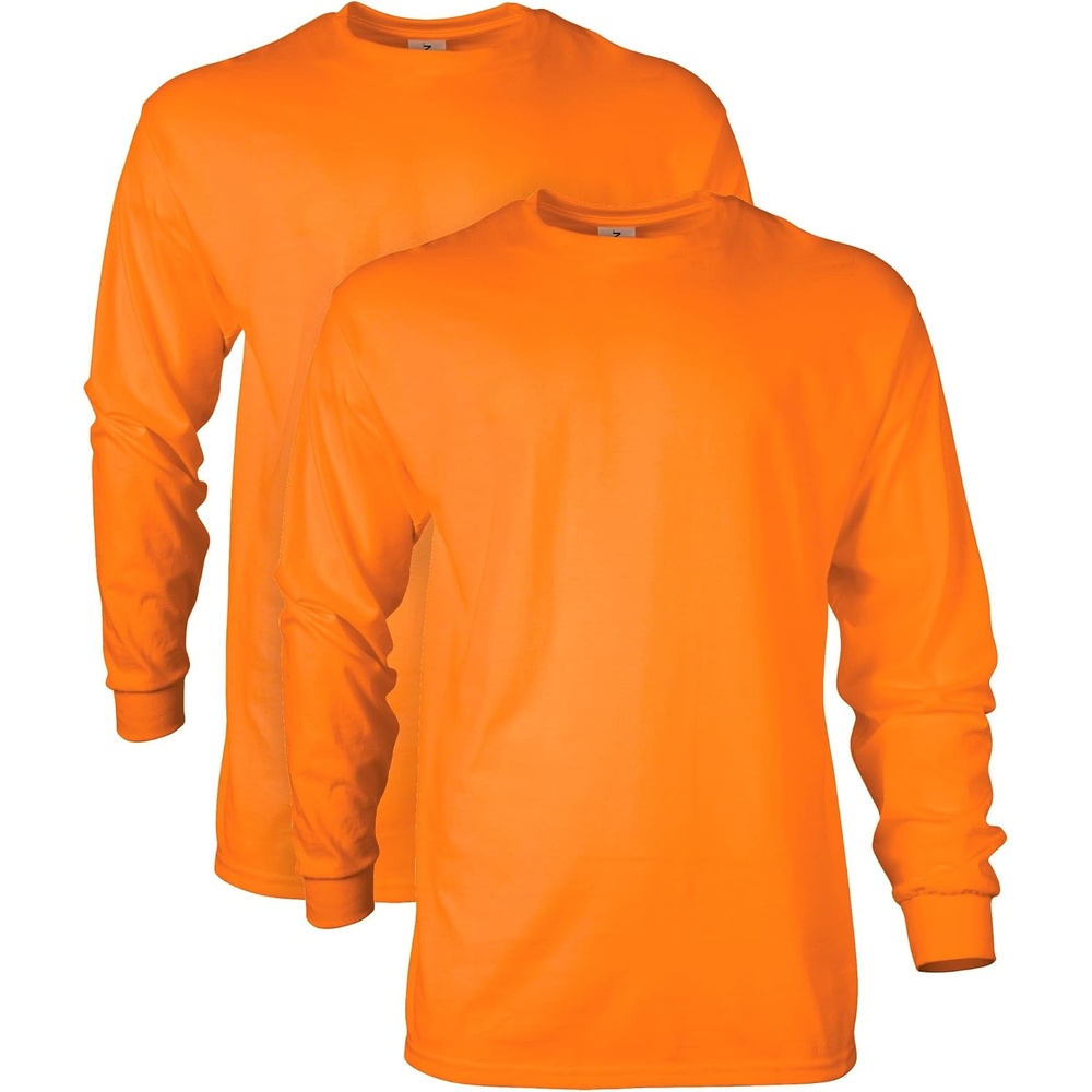 image:imageGildan Adult Ultra Cotton Long Sleeve TShirt Style G2400 MultipackSafety Orange