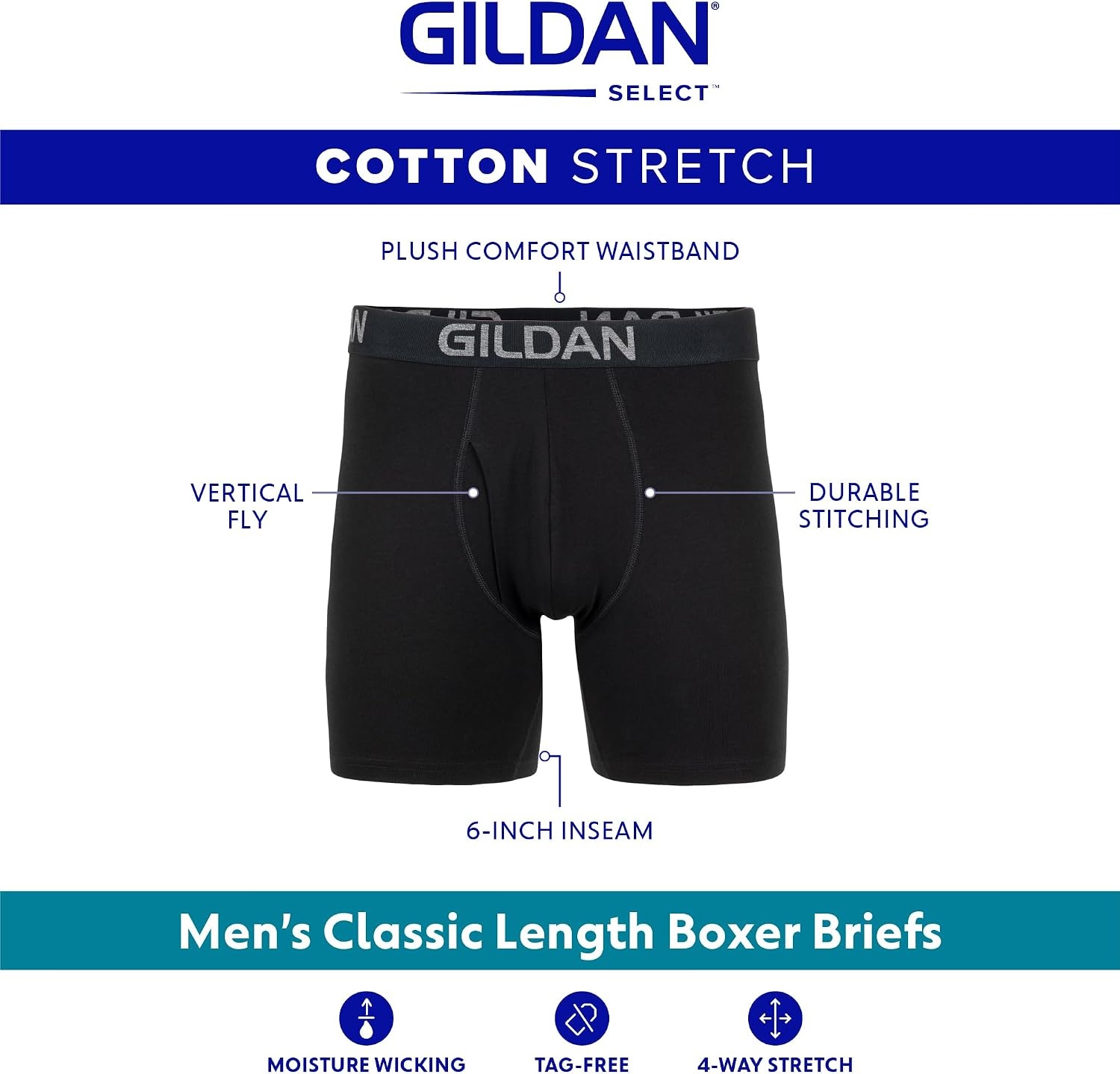 image:imageGildan Mens Underwear Cotton Stretch Boxer Briefs MultipackBlack Soot