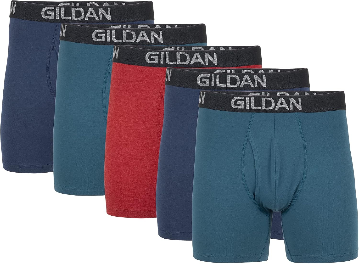 image:imageGildan Mens Underwear Cotton Stretch Boxer Briefs MultipackBlue CoveHawaiian BlueHeather Red Mark