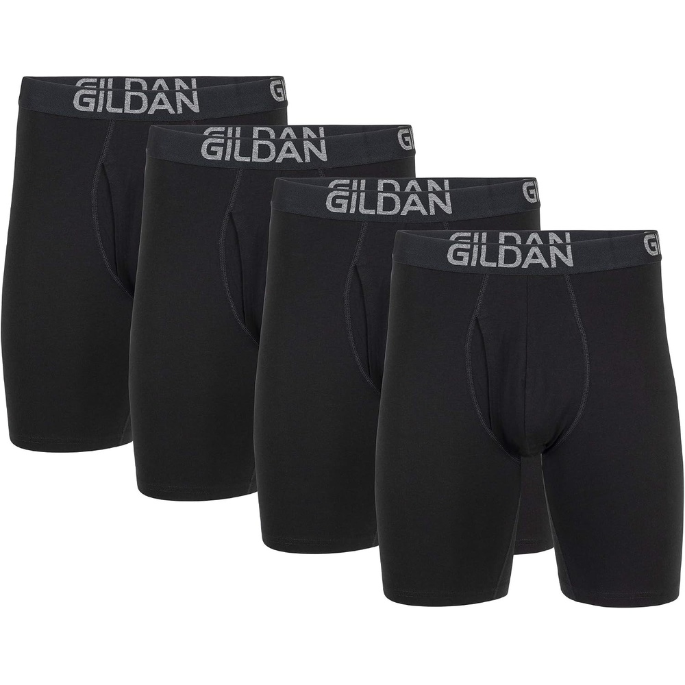 image:imageGildan Mens Underwear Cotton Stretch Boxer Briefs MultipackBlack Soot
