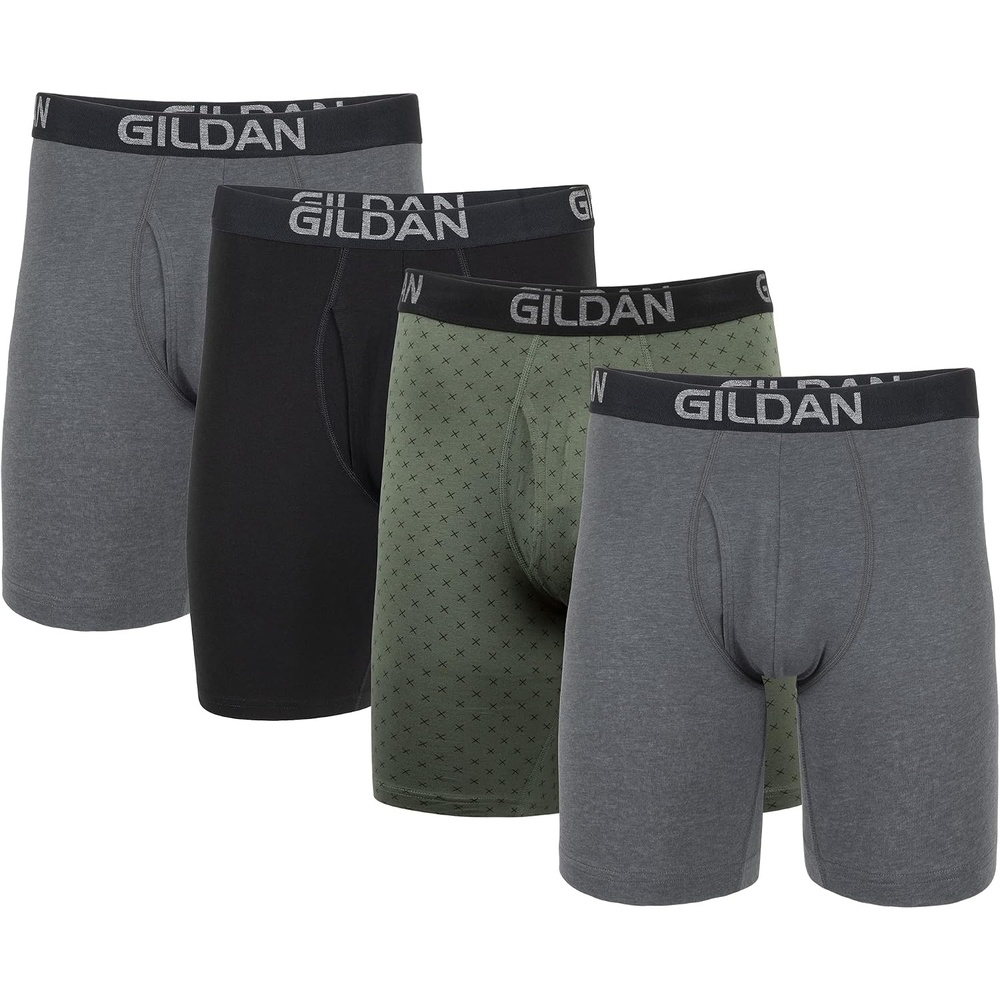 image:imageGildan Mens Underwear Cotton Stretch Boxer Briefs MultipackHeather Dark GreyGreen MidnightBlk