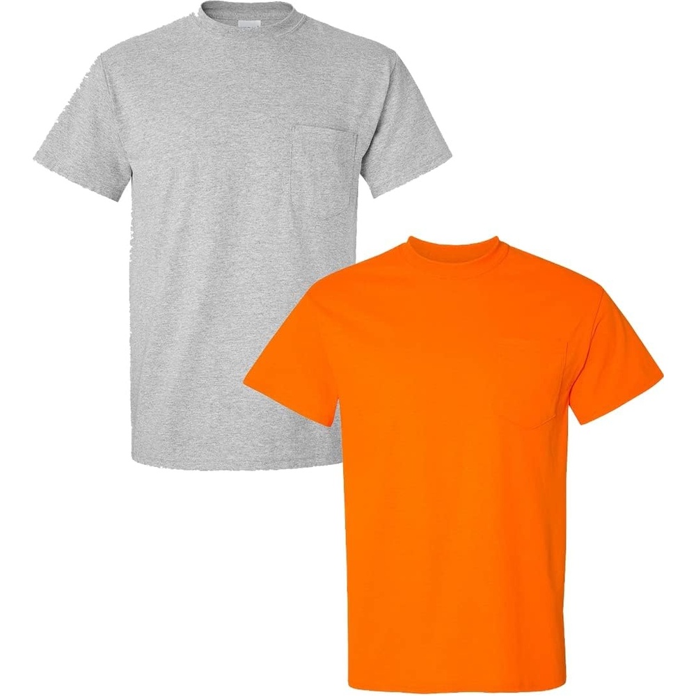 image:imageGildan Adult Ultra Cotton TShirt with Pocket Style G2300 2Pack1 Sport Grey 1 Safety Orange