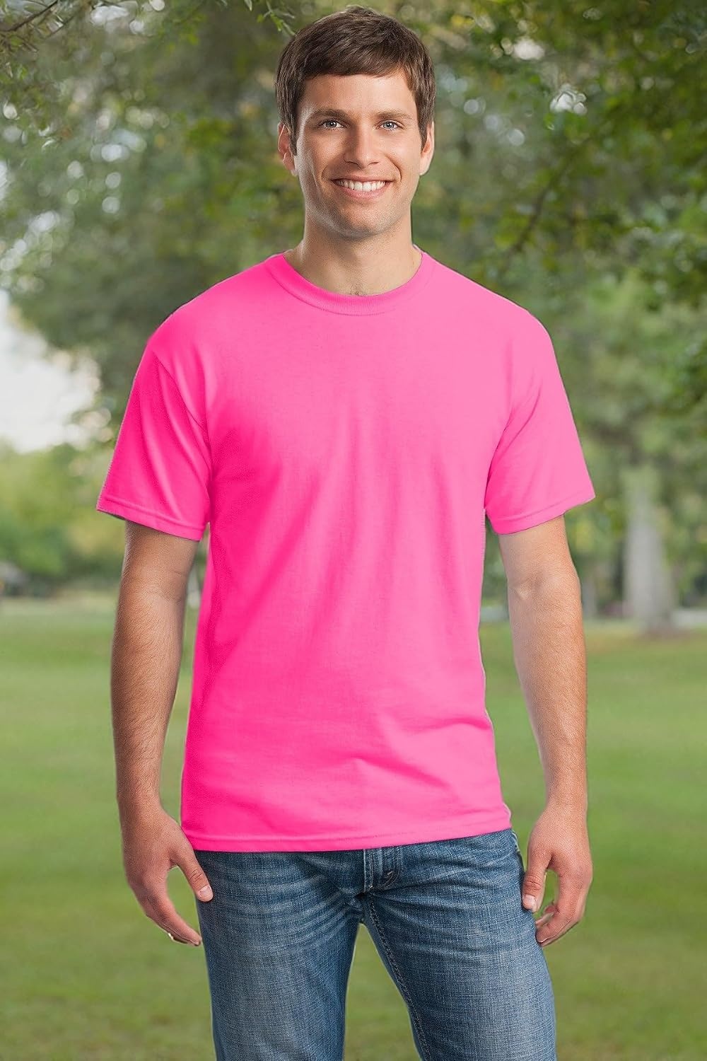image:imageGildan Mens Short Sleeve 4Pack Polyester Performance TShirt XSafety Pink